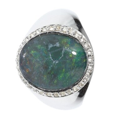 Topas-Ring aus Metall & Entourage-Ring, Opal-Triplette, Si 925 rhodiniert