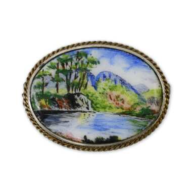 Vintage Oval Bunte Hand Gemalt Miniatur Landschaft Malerei Auf Porzellan