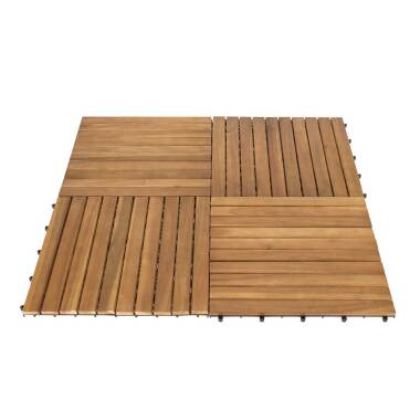 Balkon Holzfliesen Set aus Akazie Massivholz und Kunststoff 50 cm breit