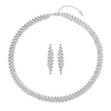 DIAMOON weiße Kristall-Halskette und Ohrringe