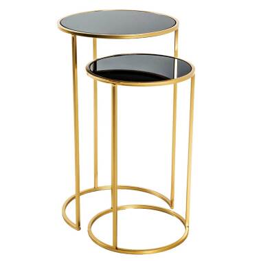 Glas-Satztisch & Zweisatz Tisch in Goldfarben und Schwarz Schwarzglas Platten