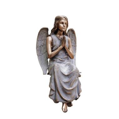 Grabfigur in Weiß & Bronze Engel Figur zum Hinsetzen Engel Donna / Leicht