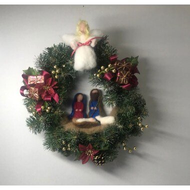 Grabfigur mit Jesus & Kranz Weihnachten Krippe Filzfigur Gefilzt Maria