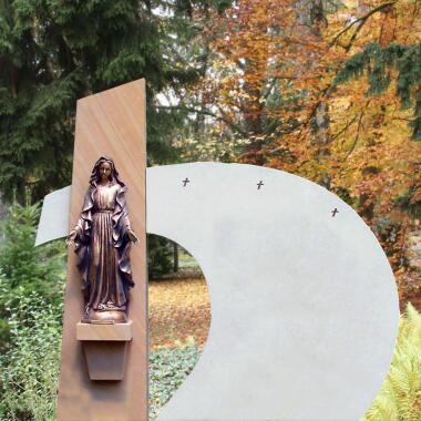 Grabstein mit Madonna & Naturstein Grabmal modern mit Bronze Madonna Marini