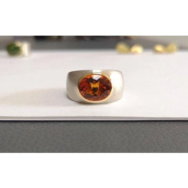 Madeira Citrin Ring in 750 Gelbgold Und 925 Silber Goldschmiede