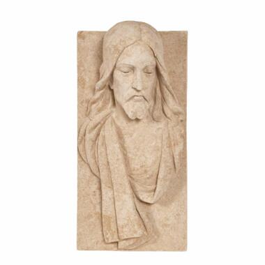 Plastisches Relief Jesu Christi als Portrait aus Steinguss zur Grabdekoration 