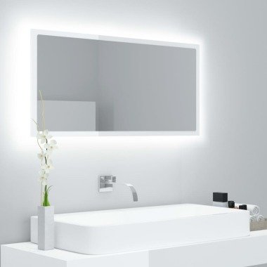 vidaXL LED-Badspiegel Hochglanz-Weiß 90x8,5x37