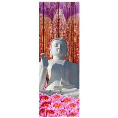 wandmotiv24 Türtapete Weiß Sitzende Buddha-Statue