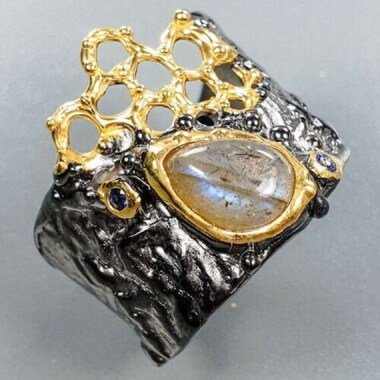 Wunderschöner Designer Silber Ring 925Er Labradorit Saphir Rg18