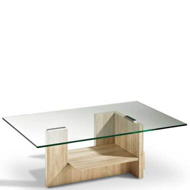 Designglastisch aus Glas & Design Couchtisch in Sonoma-Eiche großer Ablage