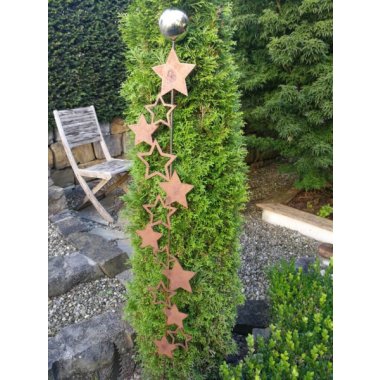 Edelrost Gartenstecker Sternenband mit Edelstahlkugel