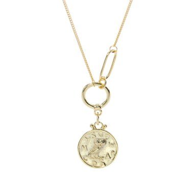Eule Halskette Silber 925/ 18 Karat Vergoldet/Münze Medaillon Silberschmuck Si
