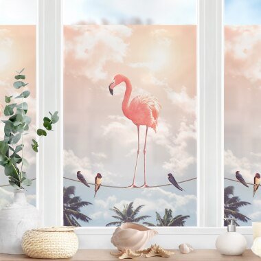 Fensterfolie Himmel mit Flamingo