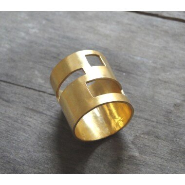 Gold Statement Ring, 24 Ct Vergoldete Bronze Geometrie Minimalistisch Handgefert