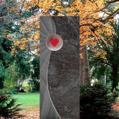 Grabstein aus Granit mit Glaselement & Grabmal mit Glas Herz online kaufen