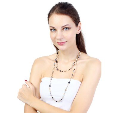 Kette Ohne Anhänger in Schwarz & Lange Kette Perle |Handgemachte Bunte