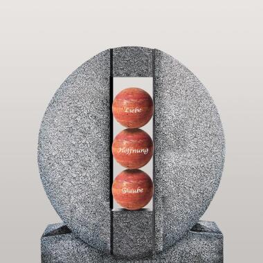 Ovales Granit Urnengrab Grabdenkmal mit Kugeln in Rot Aversa Palla