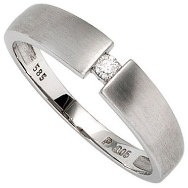 SIGO Damen Ring 585 Gold Weißgold matt 1 Diamant Brillant 0,05ct. Weißgoldring