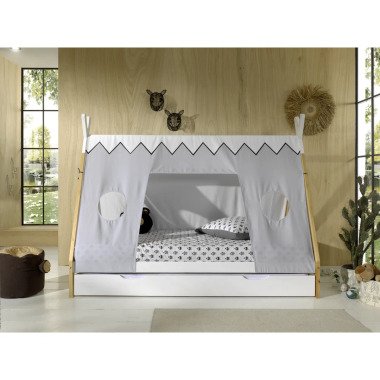 Tipi Bett mit Textilzeltdach+Lattenrost+Bettschublade