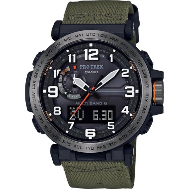 Uhrenarmband Casio 10568024 / PRW-6600YB-3 Leder/Textil Grün 24mm