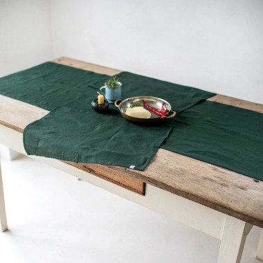 Waldgrün Leinen Tischläufer, Grüne Tischdekoration