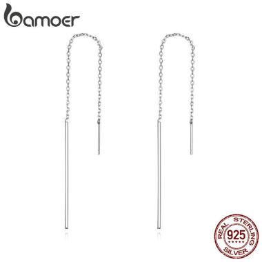 BAMOER Genuine 925 Sterling Silber Simple Line Drop Ohrringe für Frauen ElegantE