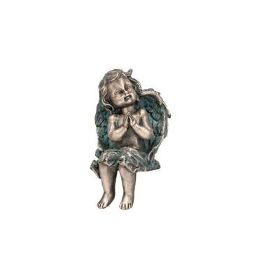 Engel Figur aus Bronze & Grabfigur kleiner Engel sitzend Angelo Sogno / Bronze