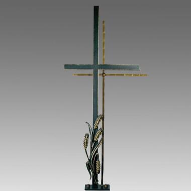 Grabkreuz mit Ähre aus Schmiedeeisen & Bronze Nunzio / 100x50cm