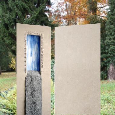 Grabstein für Doppelgrab aus Glas & Grabmal Doppelgrab zweiteilig Farbe