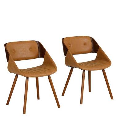 Retro Esstisch Stühle in Nussbaumfarben und Braun aufwendigen Steppungen