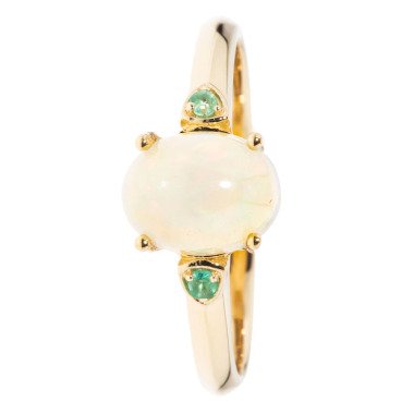 Trilogie-Ring, Afrikan. Opal & Sambia-Smaragd 18 x Afrikanischer Opal