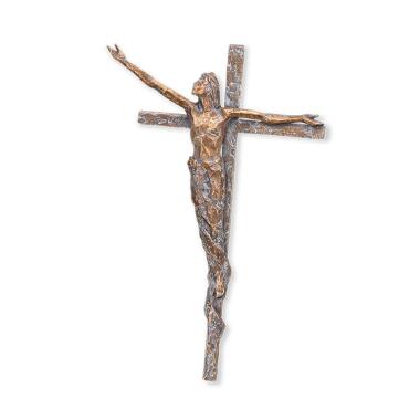 Weihwasserkessel mit Deckel mit Figur & Bronze Grabfigur Jesus am Kreuz stilistisches Design