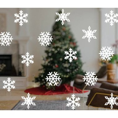 24 Weihnachten Schneeflocken Fensteraufkleber, Abnehmbarer Weihnachtsglasdekor, 
