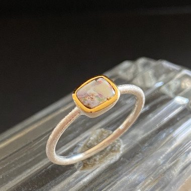 Boulder Opal Silber Ring Mit Golddetail, Größe De 18, 5 Eu 58, Zarter