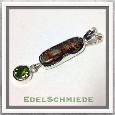 Edelsteinschmuck mit Opal & Unikat Schmuck Anh. 925 Silber Mit Opal + Peridot