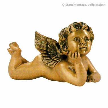 Große Engel Skulptur Grab & Liegender Engel Bronze Deko Figur Angelus Bugia