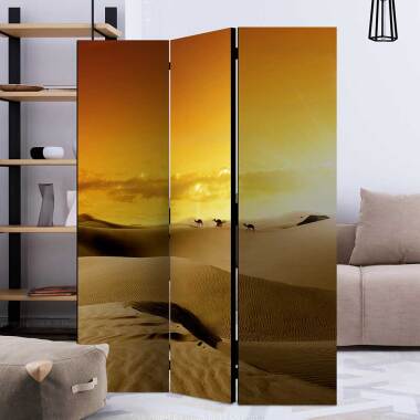 Moderne Trennwand aus Leinwand und Massivholz Wüsten Print