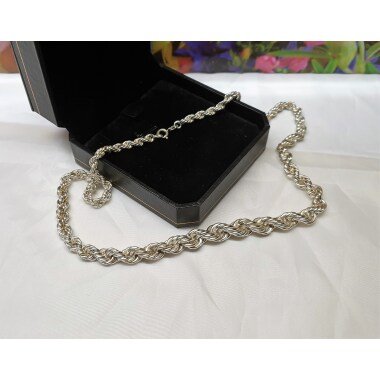 44, 5 cm Kordelkette Seil Kette Halskette Silber 835 Edel Vintage Sk1418
