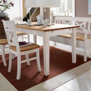 Bauerntisch aus Kiefer & Massivholz Esstisch in Weiß Landhaus