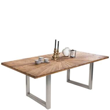 Designertisch aus Teak Recyclingholz und Stahl Loft Style