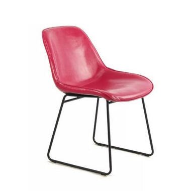 Esszimmerstuhl mit Leder & Stuhl-Set , Rot, Pink , Metall, Leder , Lederlook