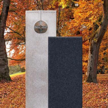 Grabstein für Einzelgrab aus Bronze & Zweiteiliger Granit Einzelgrabstein