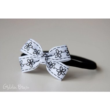Schwarz-Weißes Blumen-Schleifen-Stirnband