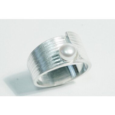 Silber Ring Perle Weiß