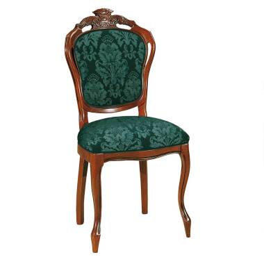 Barock Stuhl mit hoher Medaillon Lehne Nussbaumfarben & Grün