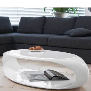 Design Wohnzimmertisch oval Hochglanz Weiß