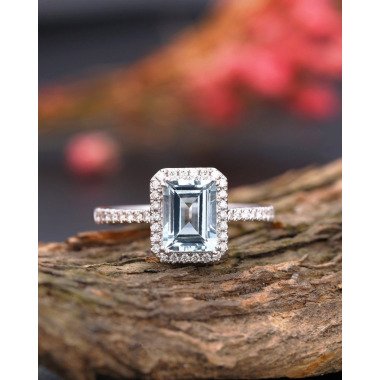 Diamant-Verlobungsring aus Gold & Aquamarin Verlobungsring Vintage, Smaragd