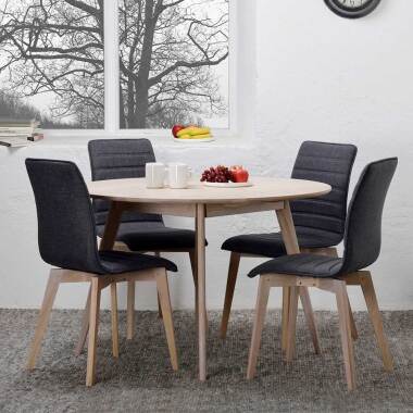 Esstisch mit Stühlen & Retro Essgruppe mit rundem Tisch in Eiche White