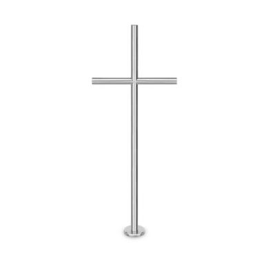 Glänzendes Edelstahl Grabkreuz stehend mit Plinthe Kreuz Damaris / 60x23x6cm (