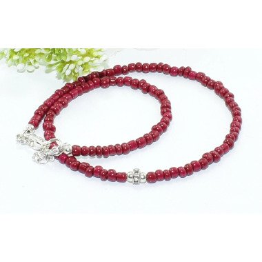 Kette Ohne Anhänger in Rot & Perlenkette Halskette Rot Strass Glasperlenkette